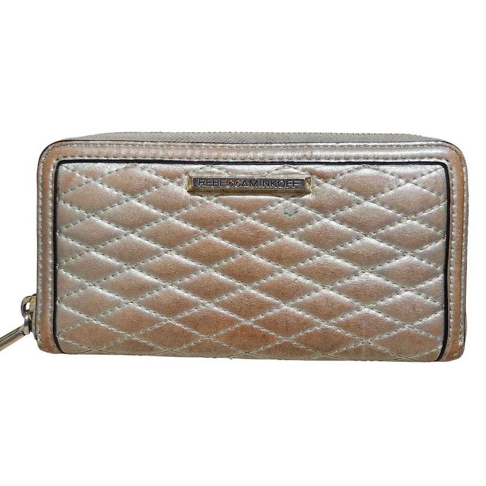 Rebecca Minkoff Quilted Ava Zip Around Wallet Womens OS Gold Metallic Leather
